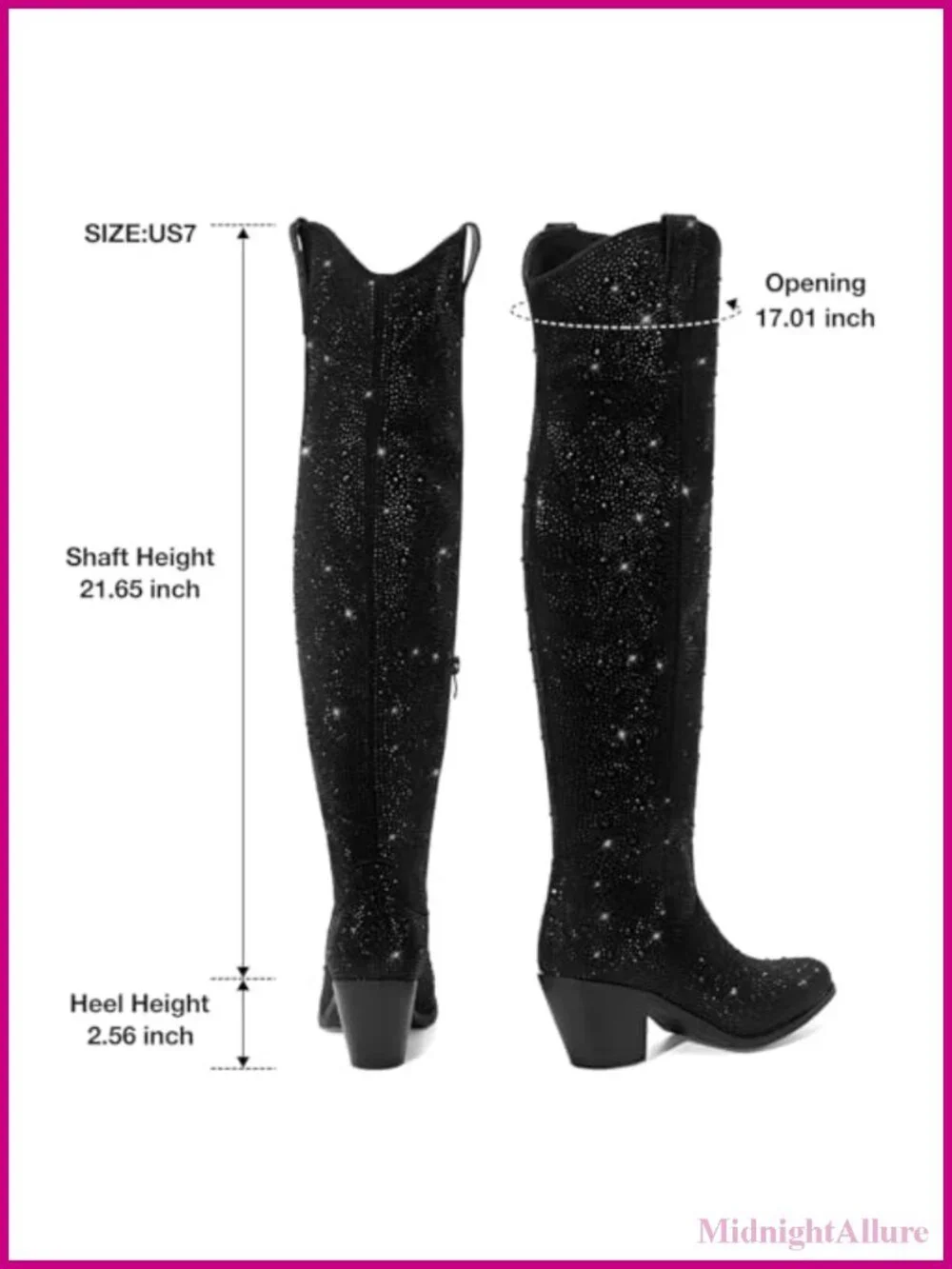 Rhinestone Women's Over the Knee Cowboy Boots Pointed Toe Block Heel